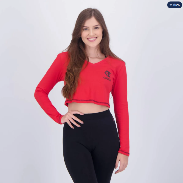 Cropped Manga Longa Flamengo Heath Feminino Vermelho