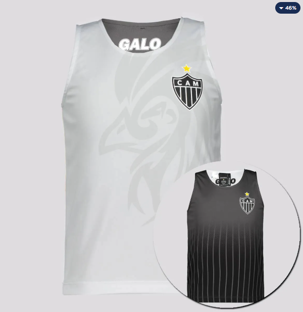 Regata Atlético Mineiro Radical Dupla Face Infantil Branca e Preta