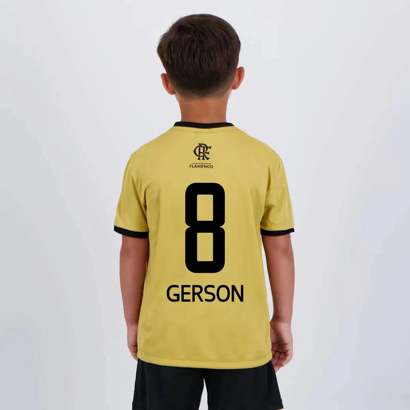 Camisa Flamengo Gerson 8 Chalkboard Infantil Dourada